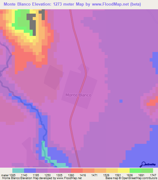 Monte Blanco,Mexico Elevation Map