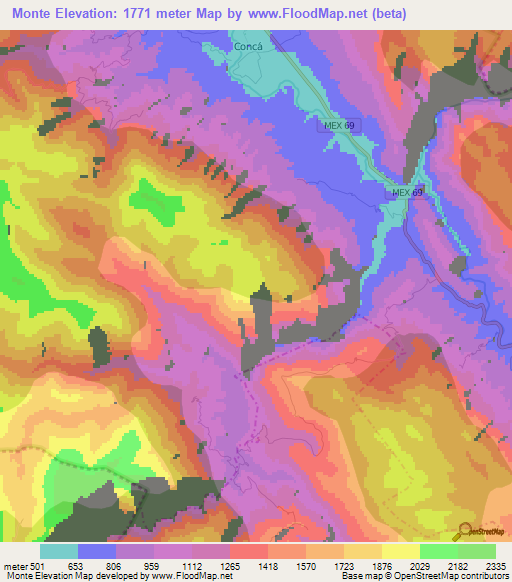 Monte,Mexico Elevation Map