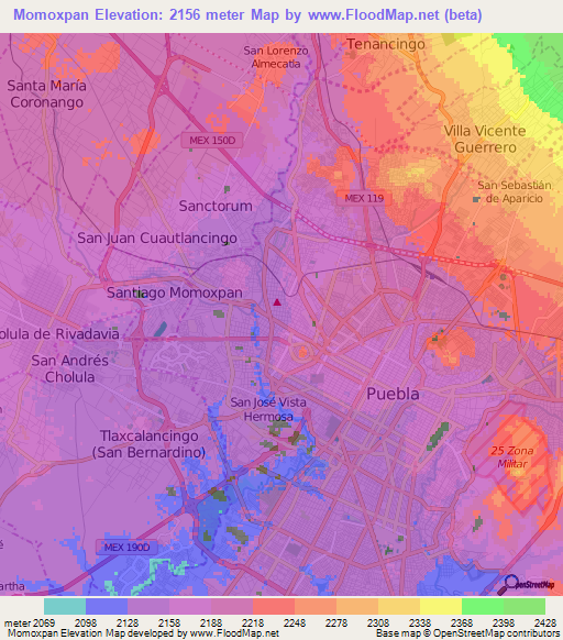 Momoxpan,Mexico Elevation Map