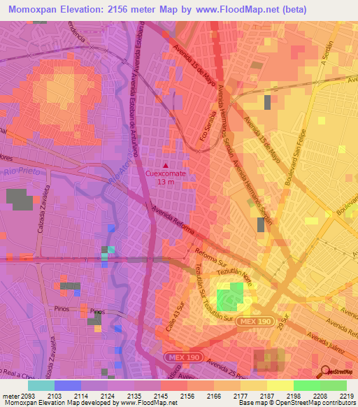 Momoxpan,Mexico Elevation Map