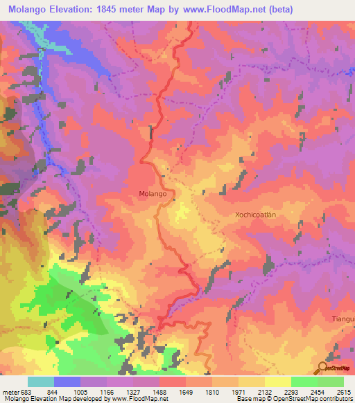 Molango,Mexico Elevation Map