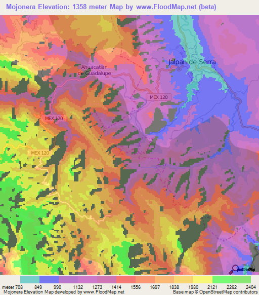 Mojonera,Mexico Elevation Map