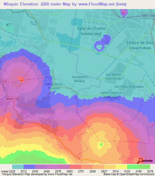 Mixquic,Mexico Elevation Map