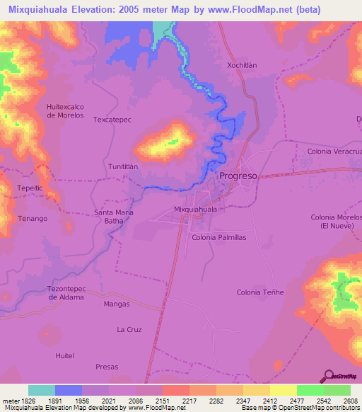 Mixquiahuala,Mexico Elevation Map