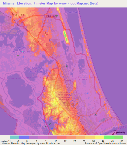 Miramar,Mexico Elevation Map