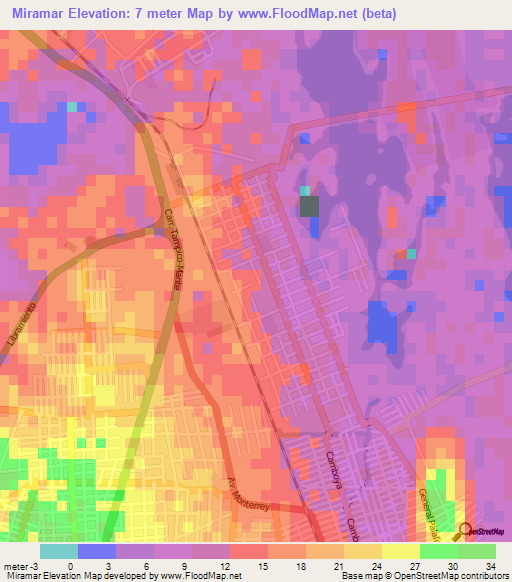 Miramar,Mexico Elevation Map