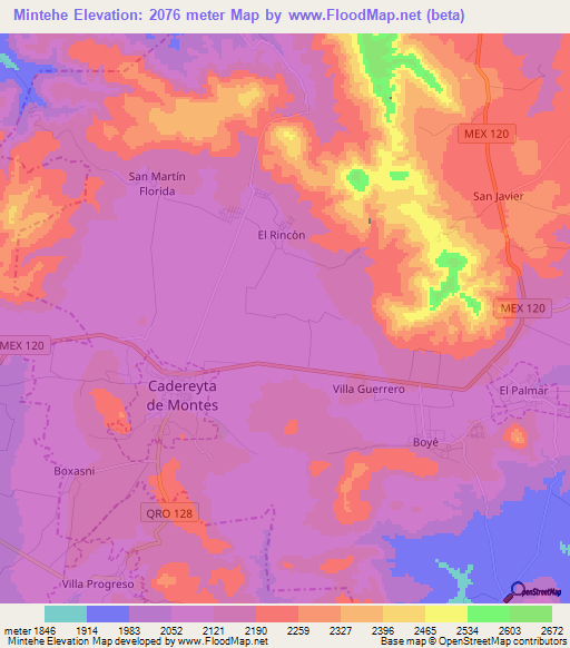 Mintehe,Mexico Elevation Map