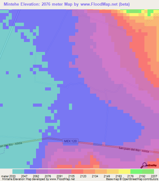 Mintehe,Mexico Elevation Map