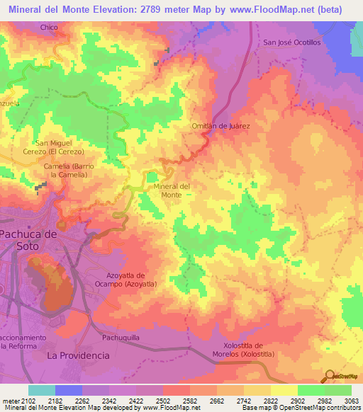 Mineral del Monte,Mexico Elevation Map