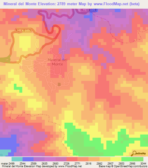 Mineral del Monte,Mexico Elevation Map