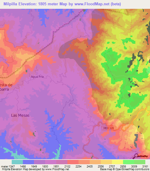 Milpilla,Mexico Elevation Map