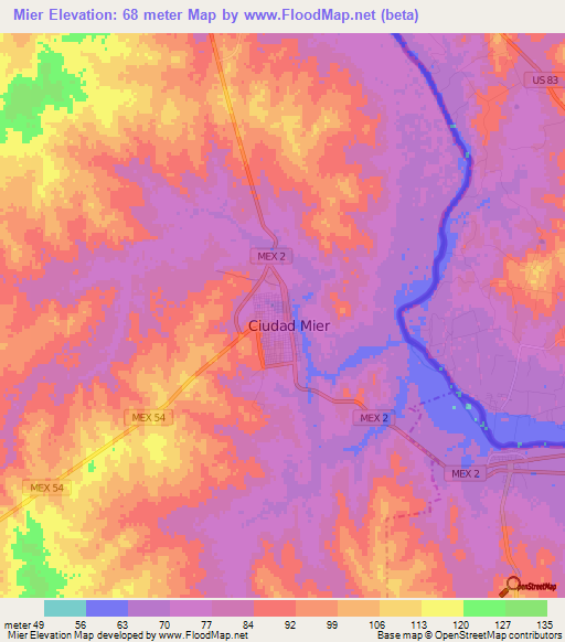 Mier,Mexico Elevation Map