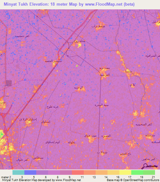 Minyat Tukh,Egypt Elevation Map