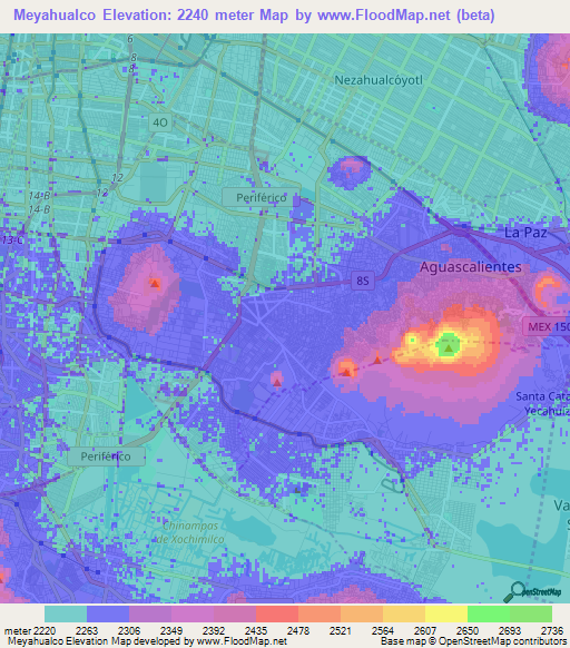 Meyahualco,Mexico Elevation Map