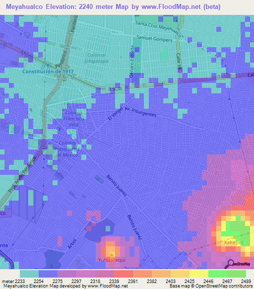 Meyahualco,Mexico Elevation Map