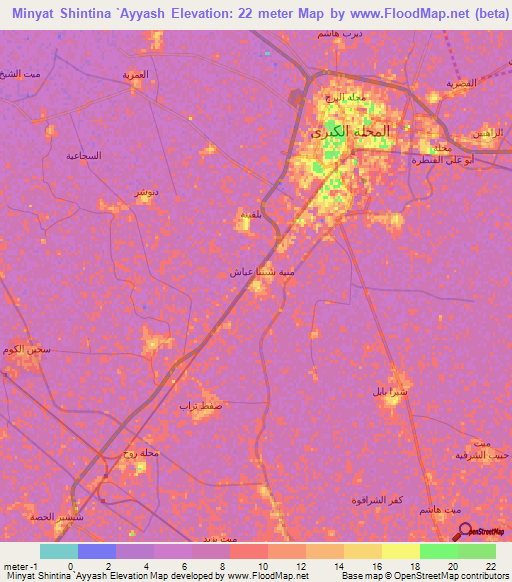 Minyat Shintina `Ayyash,Egypt Elevation Map