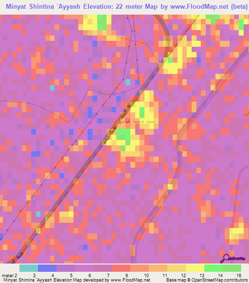 Minyat Shintina `Ayyash,Egypt Elevation Map