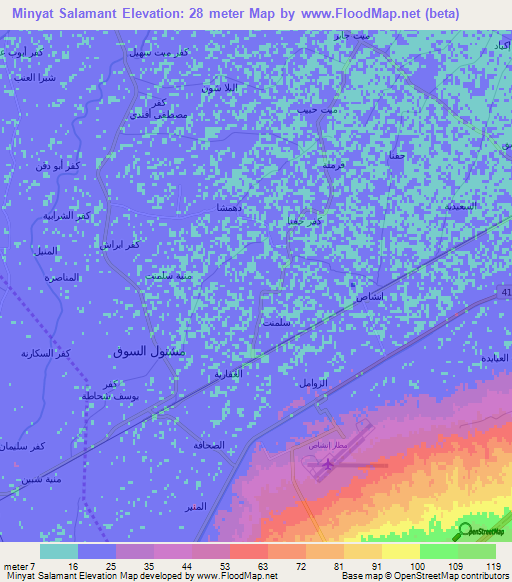 Minyat Salamant,Egypt Elevation Map