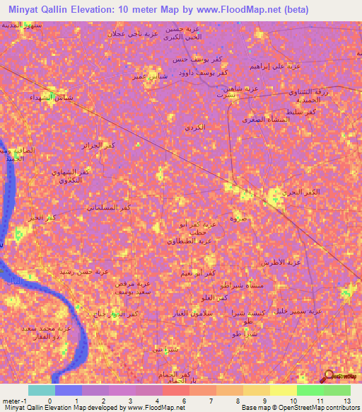 Minyat Qallin,Egypt Elevation Map