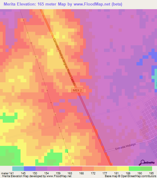 Merita,Mexico Elevation Map