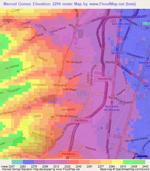 Merced Gomez,Mexico Elevation Map