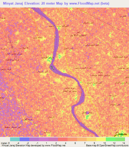 Minyat Janaj,Egypt Elevation Map