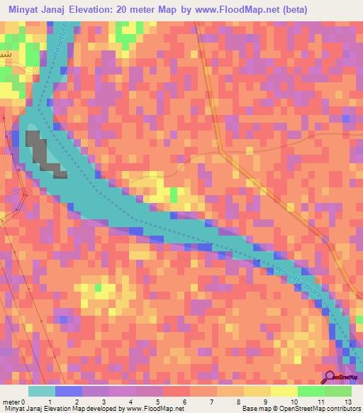 Minyat Janaj,Egypt Elevation Map