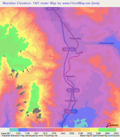 Mazatlan,Mexico Elevation Map