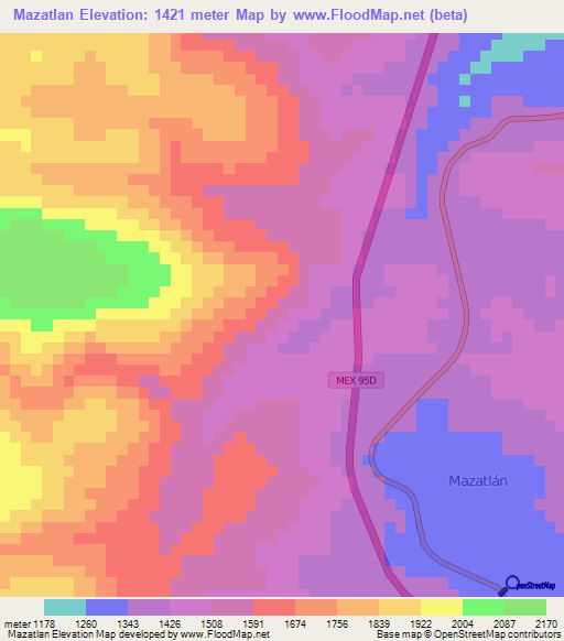 Mazatlan,Mexico Elevation Map