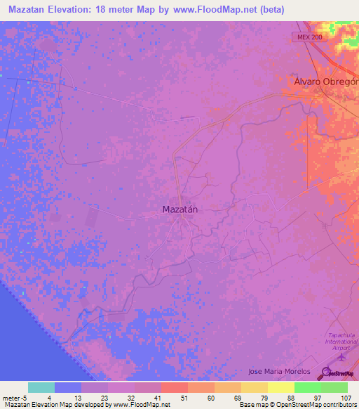 Mazatan,Mexico Elevation Map