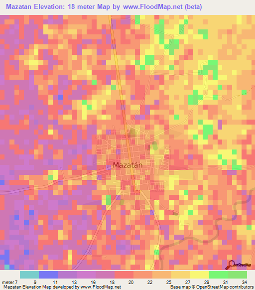 Mazatan,Mexico Elevation Map