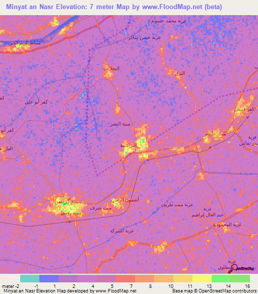 Minyat an Nasr,Egypt Elevation Map