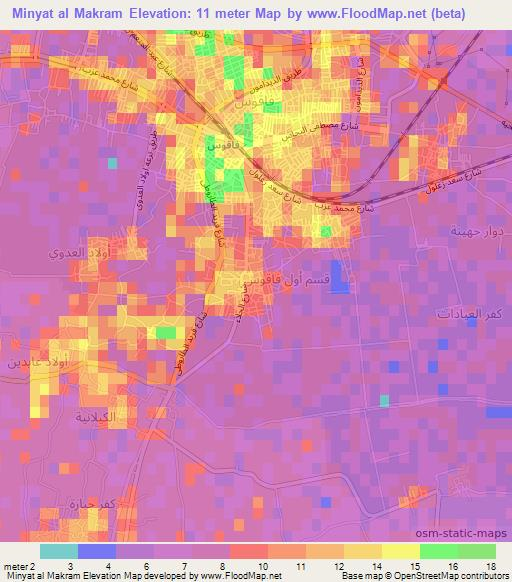 Minyat al Makram,Egypt Elevation Map