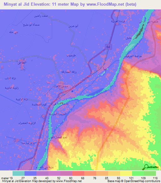 Minyat al Jid,Egypt Elevation Map