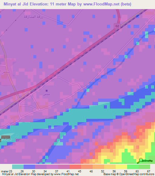 Minyat al Jid,Egypt Elevation Map