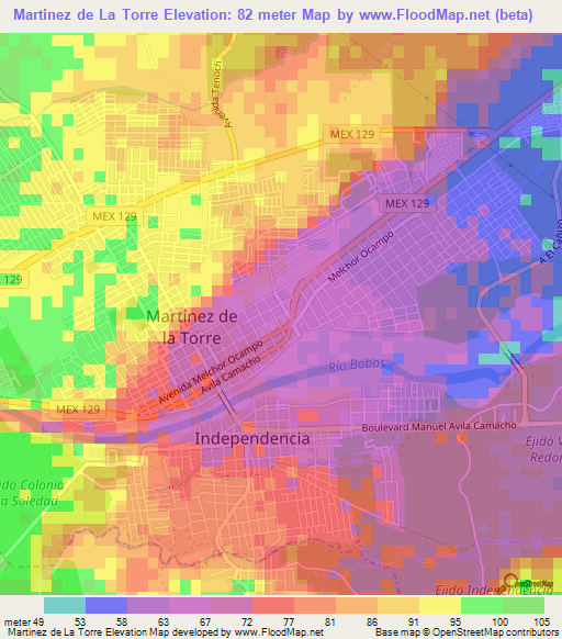 Martinez de La Torre,Mexico Elevation Map