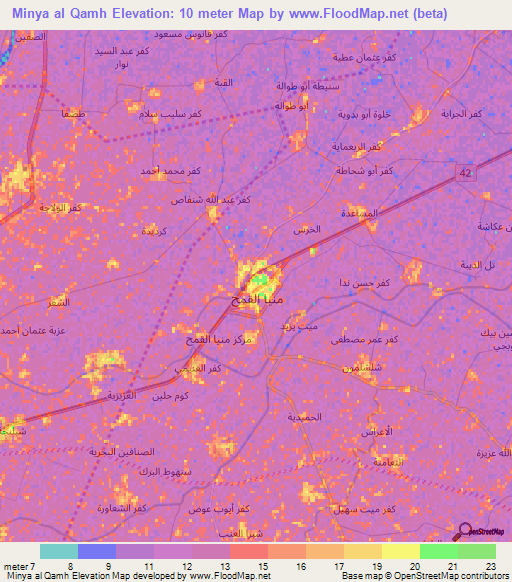 Minya al Qamh,Egypt Elevation Map