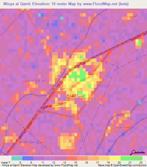 Minya al Qamh,Egypt Elevation Map