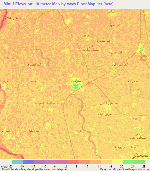 Minuf,Egypt Elevation Map