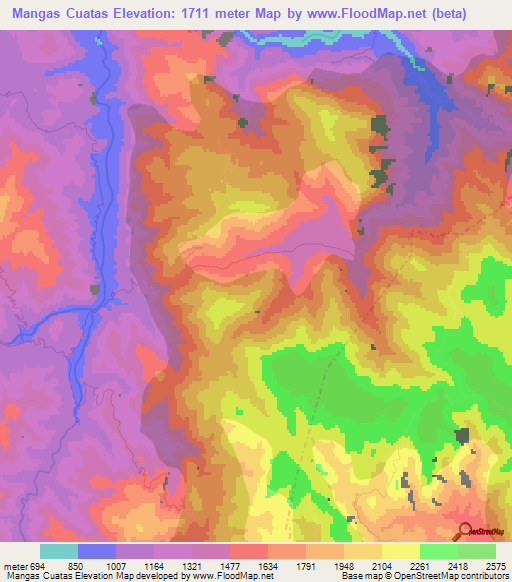 Mangas Cuatas,Mexico Elevation Map