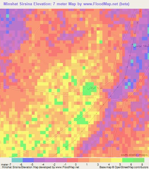 Minshat Sirsina,Egypt Elevation Map