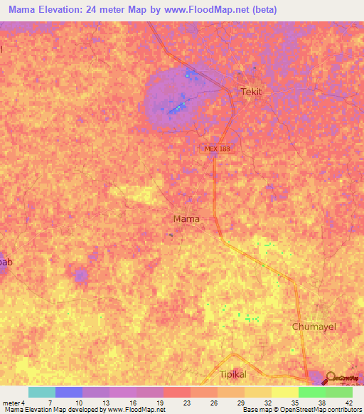 Mama,Mexico Elevation Map