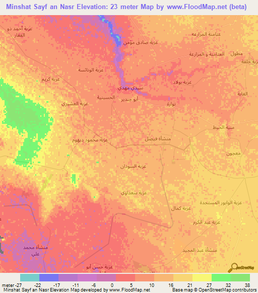 Minshat Sayf an Nasr,Egypt Elevation Map