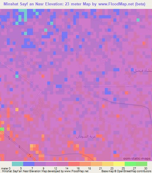 Minshat Sayf an Nasr,Egypt Elevation Map
