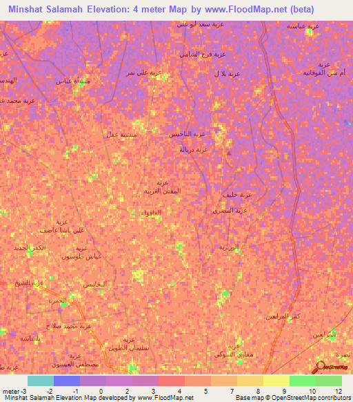 Minshat Salamah,Egypt Elevation Map