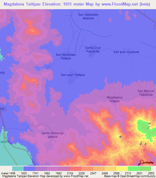 Magdalena Teitipac,Mexico Elevation Map