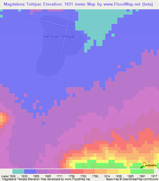 Magdalena Teitipac,Mexico Elevation Map