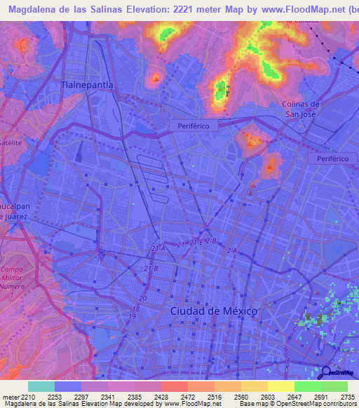 Magdalena de las Salinas,Mexico Elevation Map