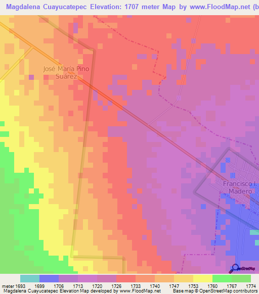 Magdalena Cuayucatepec,Mexico Elevation Map