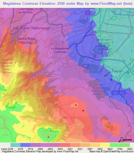 Magdalena Contreras,Mexico Elevation Map